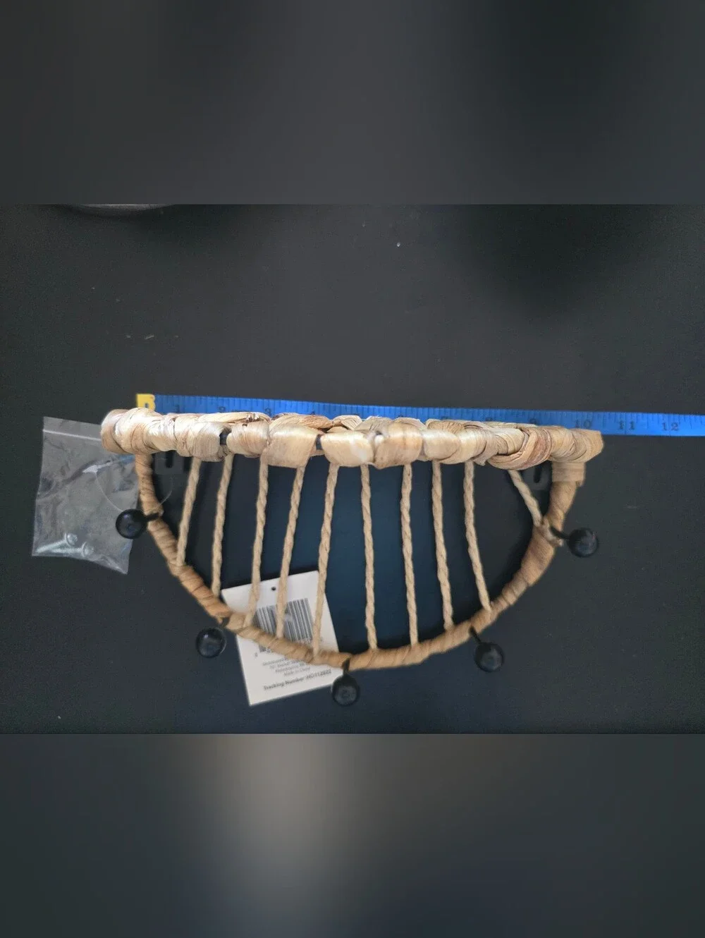 Woven Natural Rope Wall Hook Rack with Black Accent Knobs
